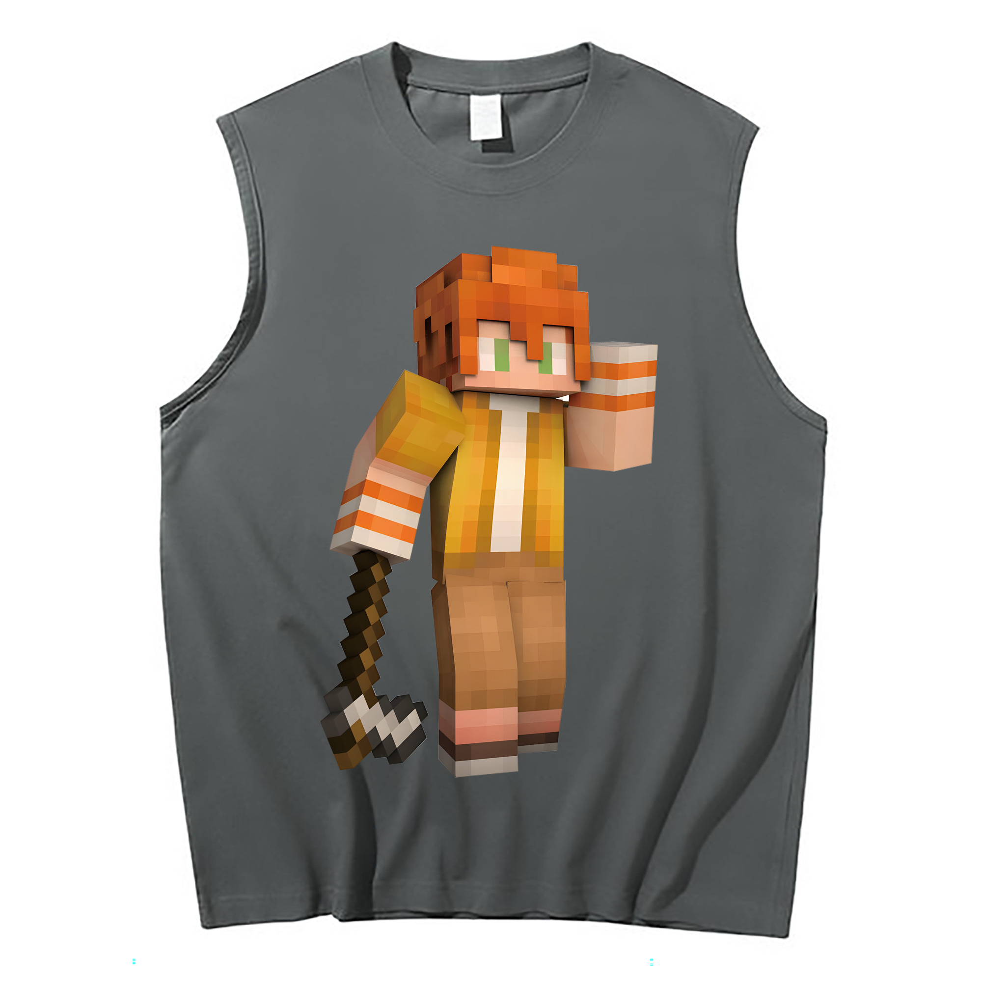 （画像用） マインクラフト ブロックの世界 Minecraft MC Block world コットン100％タンクトップ（フロントプリント）